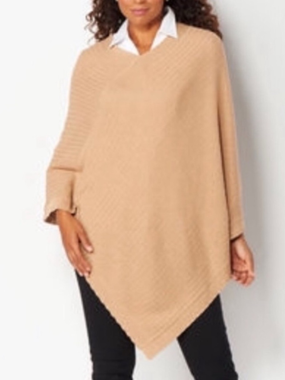 Christopher & Banks Relaxed Knit Poncho Sweater Camel Boho 70s Classic Cozy, OS